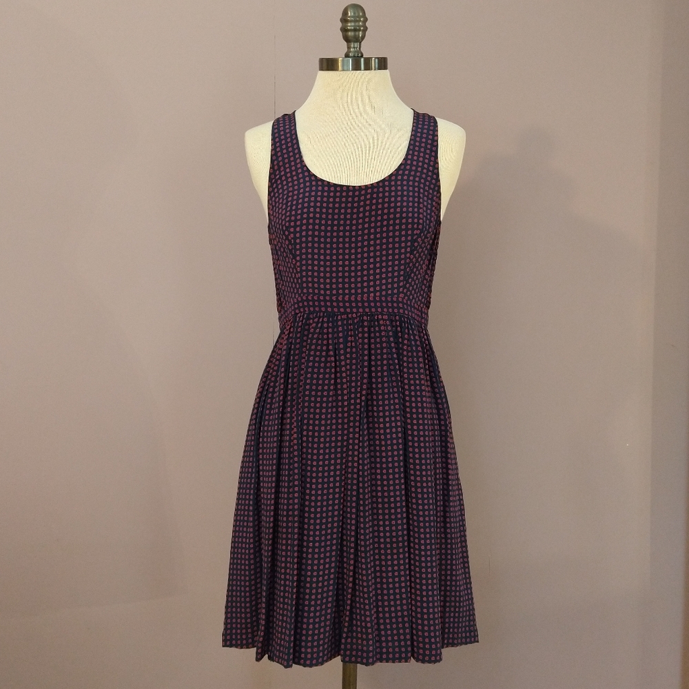 Anthropologie 100% Silk Maple, Navy and Red, A-line Dress